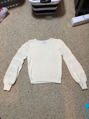 Baltic born Women’s Cream Knit Sweater with Puff Lace Sleeves